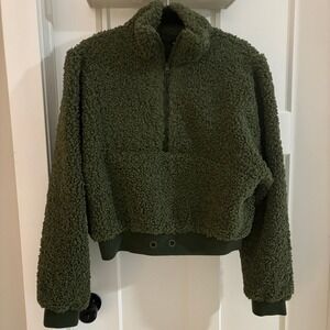 NWT For Love and Lemons‎ Sherpa Green Cropped 1/2 Zip Heavy Thick
